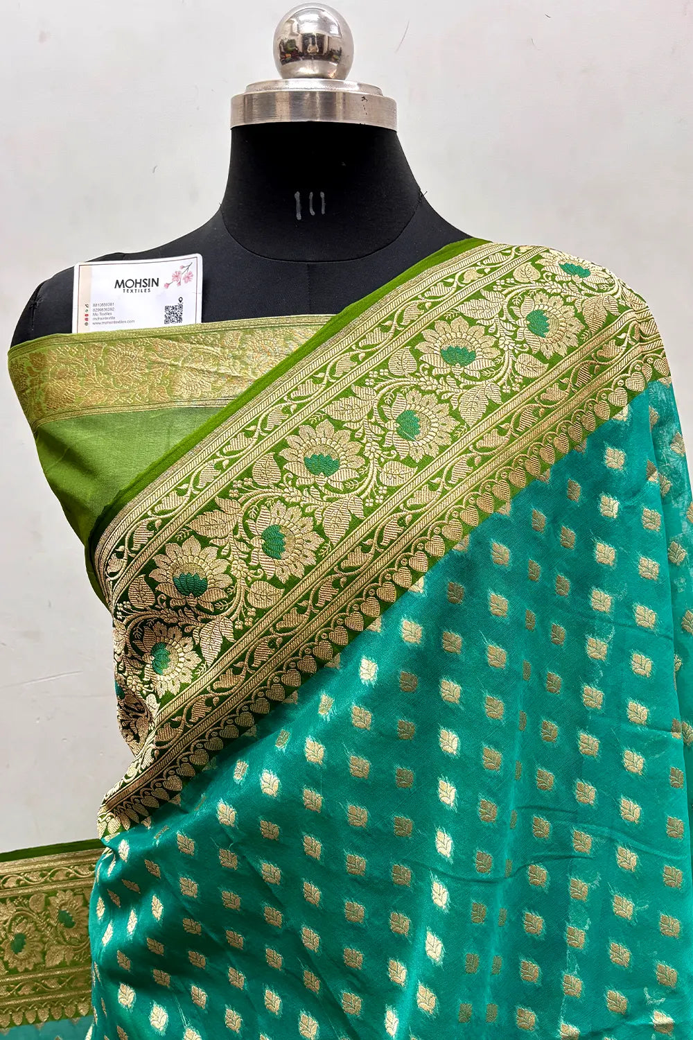 Sea Green and Mehendi Tissue Silk Banarasi Saree