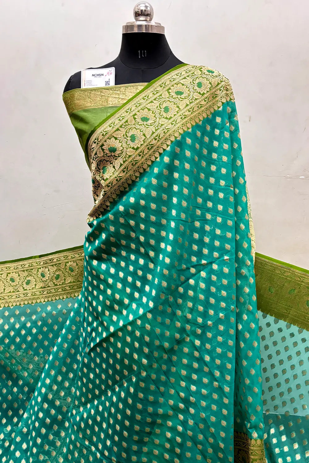 Sea Green and Mehendi Tissue Silk Banarasi Saree