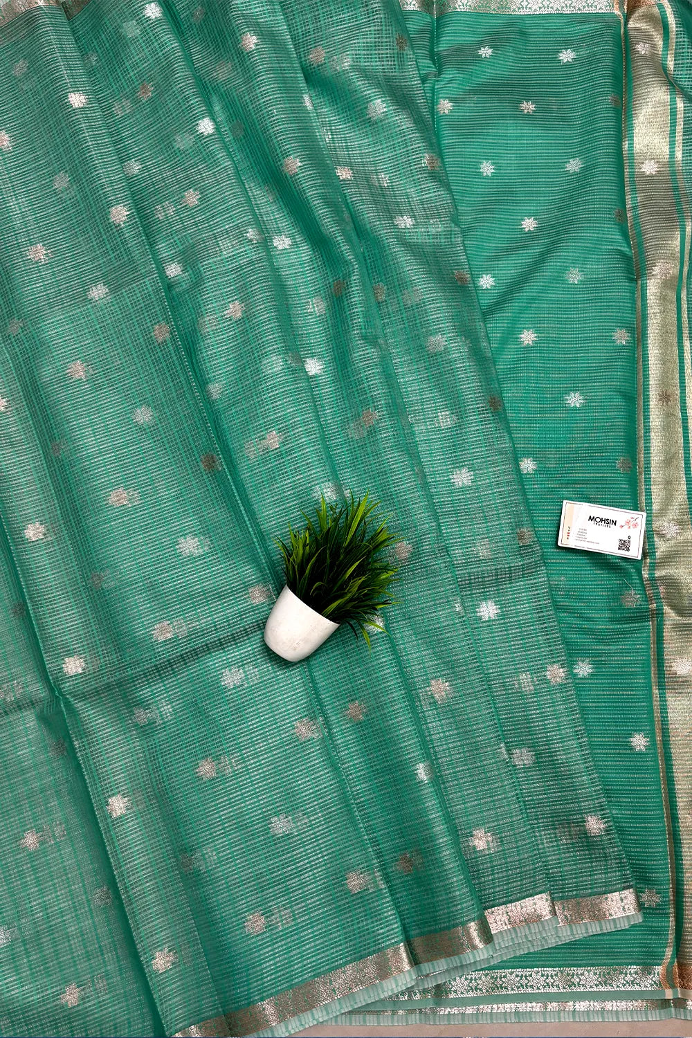 Sea Green Zari Chanderi Silk Banarasi Saree