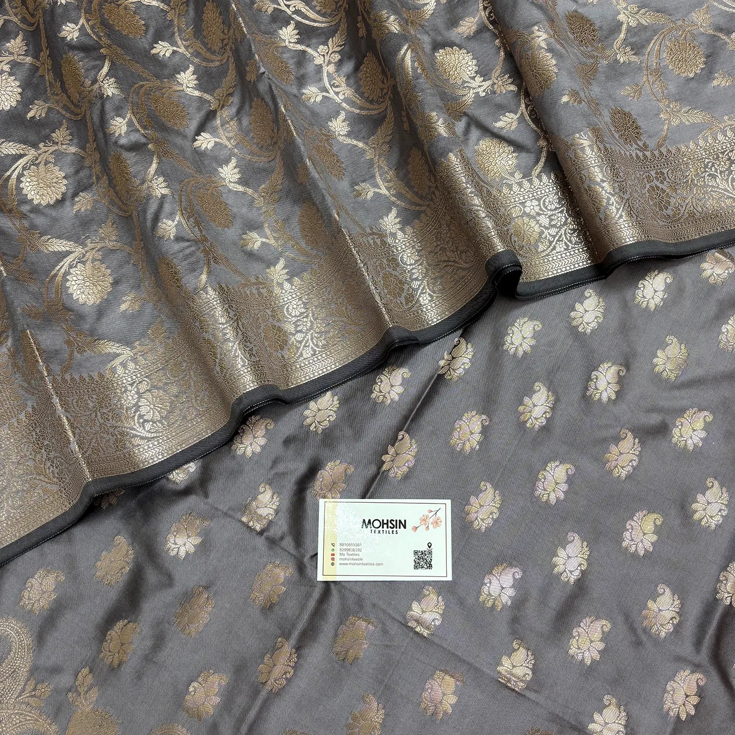 Silver Grey Godzilla Semi Katan Silk Banarasi Suit