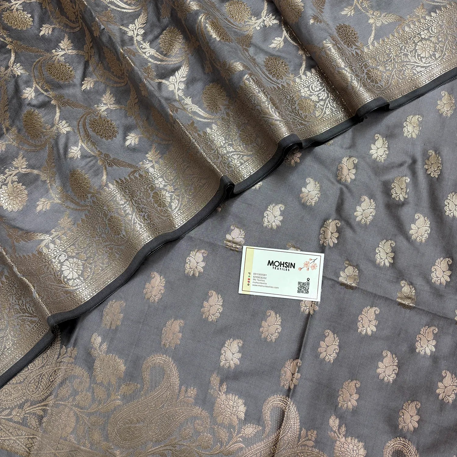 Silver Grey Godzilla Semi Katan Silk Banarasi Suit