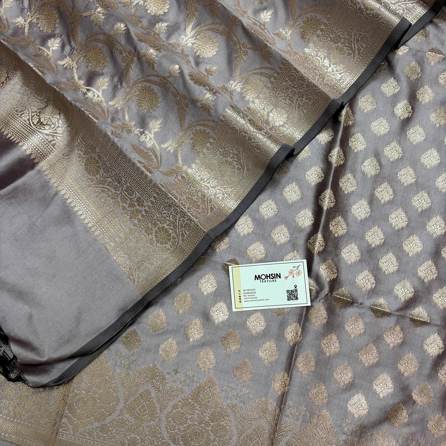 Silver Grey Singhasan Buti Semi Katan Silk Banarasi Suit