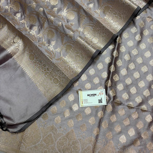 Silver Grey Singhasan Buti Semi Katan Silk Banarasi Suit