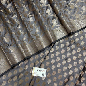 Silver Grey Sunflower Semi Katan Silk Banarasi Suit