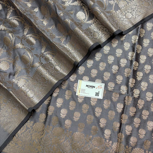 Silver Grey Sunflower Semi Katan Silk Banarasi Suit
