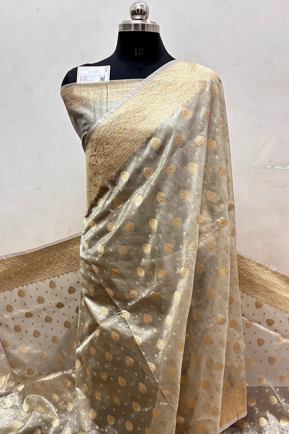 Silver Grey Tissue Silk Banarasi Saree