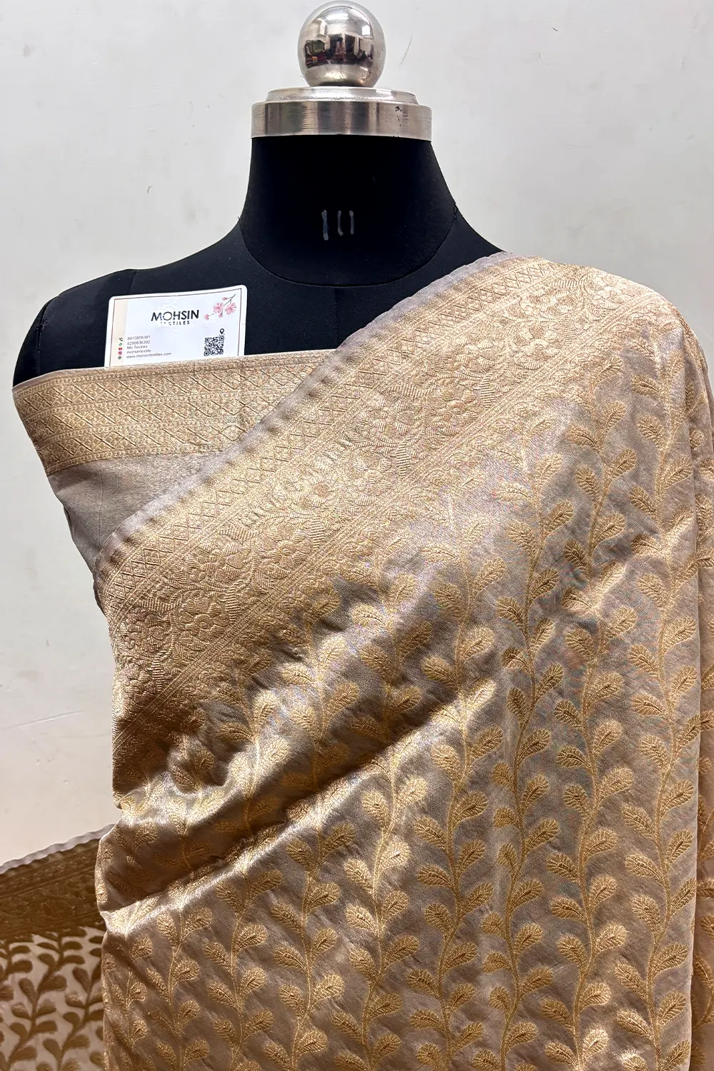 Silver Grey Tissue Silk Banarasi Saree