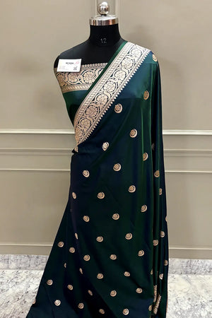 Sonakshi Sinha Bottle Green Auda Katan Mashru Silk Banarasi Saree