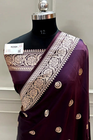 Sonakshi Sinha Wine Navy Katan Mashru Silk Banarasi Saree