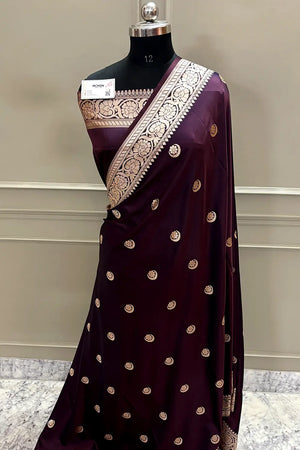 Sonakshi Sinha Wine Navy Katan Mashru Silk Banarasi Saree