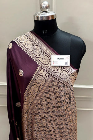 Sonakshi Sinha Wine Navy Katan Mashru Silk Banarasi Saree