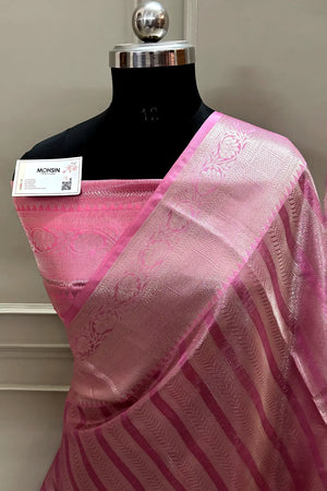 Sreeleela Baby Pink Zari Banarasi Silk Saree
