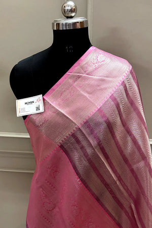 Sreeleela Baby Pink Zari Banarasi Silk Saree