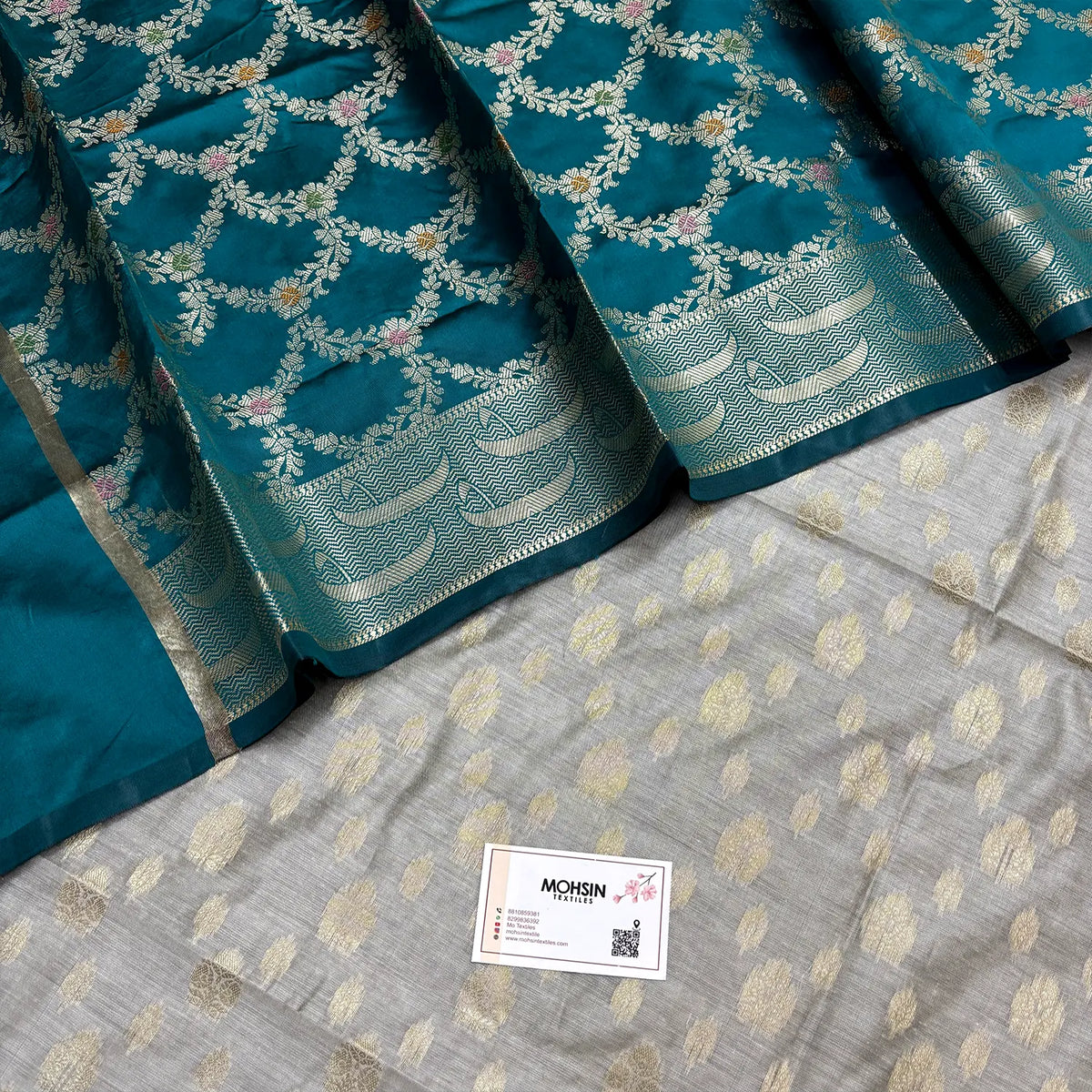 Teal and Grey Nai Basti Banarasi Silk Suit