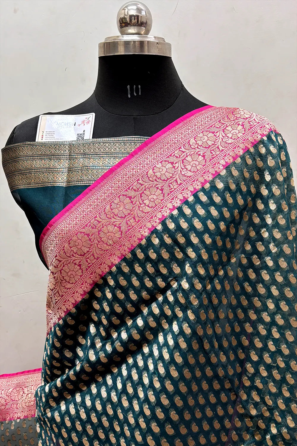 Teal and Pink Tissue Silk Banarasi Saree