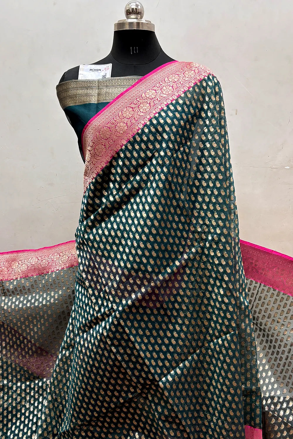 Teal and Pink Tissue Silk Banarasi Saree