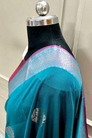 Teal and Pink Zari Banarasi Silk Saree