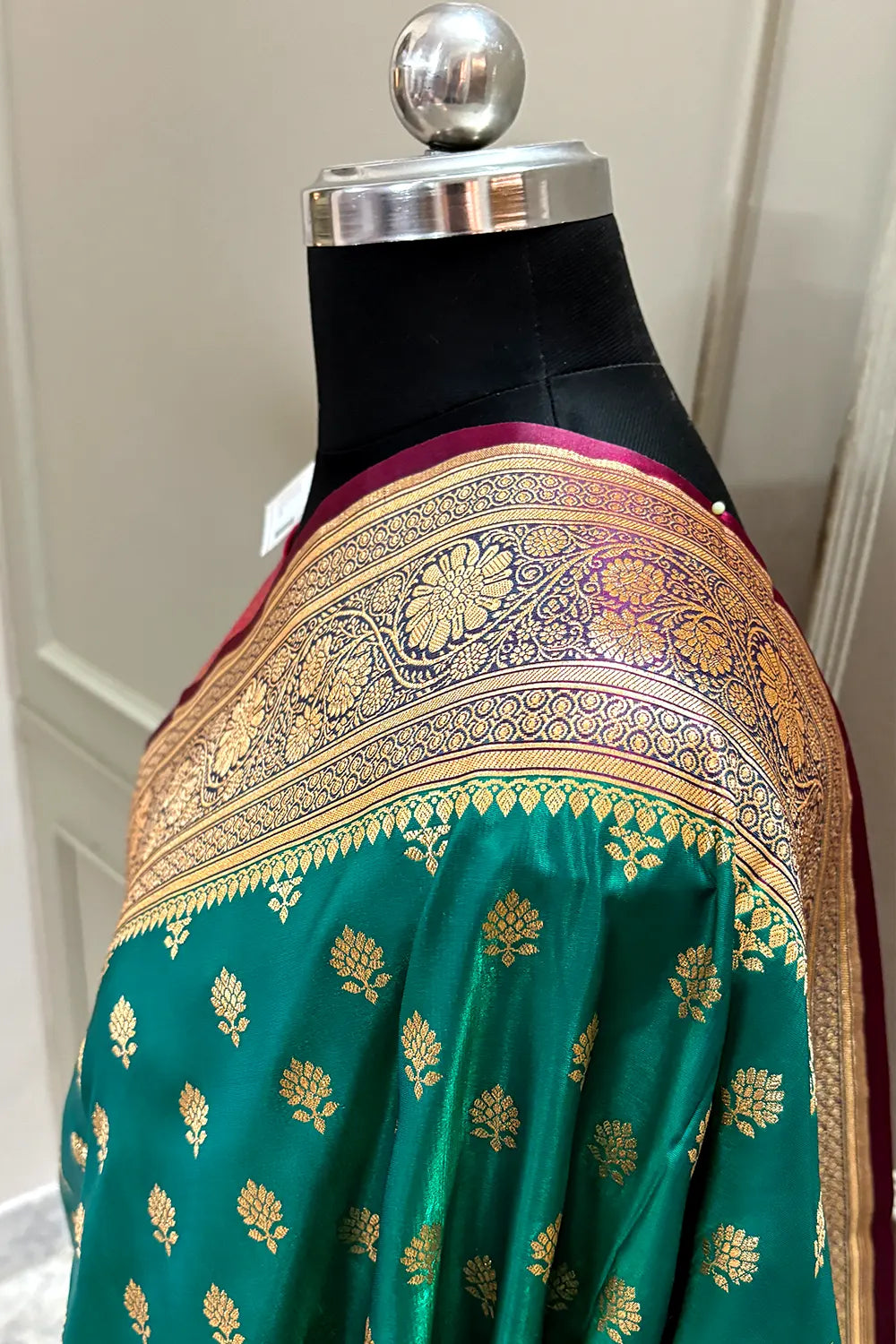 Teal and Red Zari Katan Silk Banarasi Saree