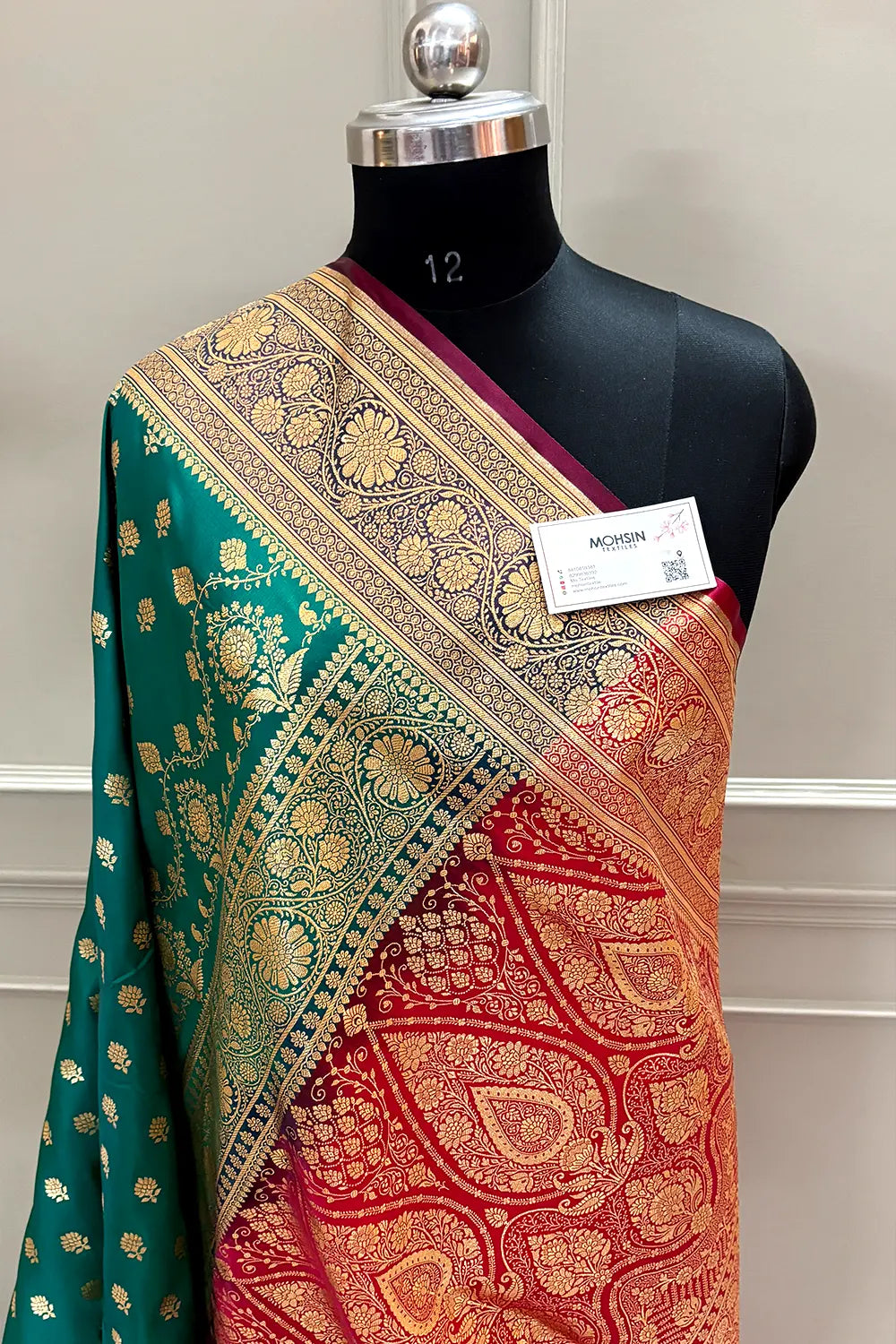 Teal and Red Zari Katan Silk Banarasi Saree