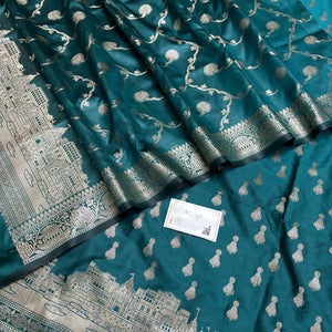 Teal Assi Ghat Aarti Semi Katan Silk Banarasi Suit