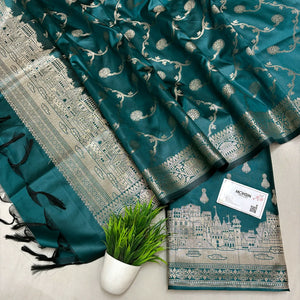 Teal Assi Ghat Aarti Semi Katan Silk Banarasi Suit