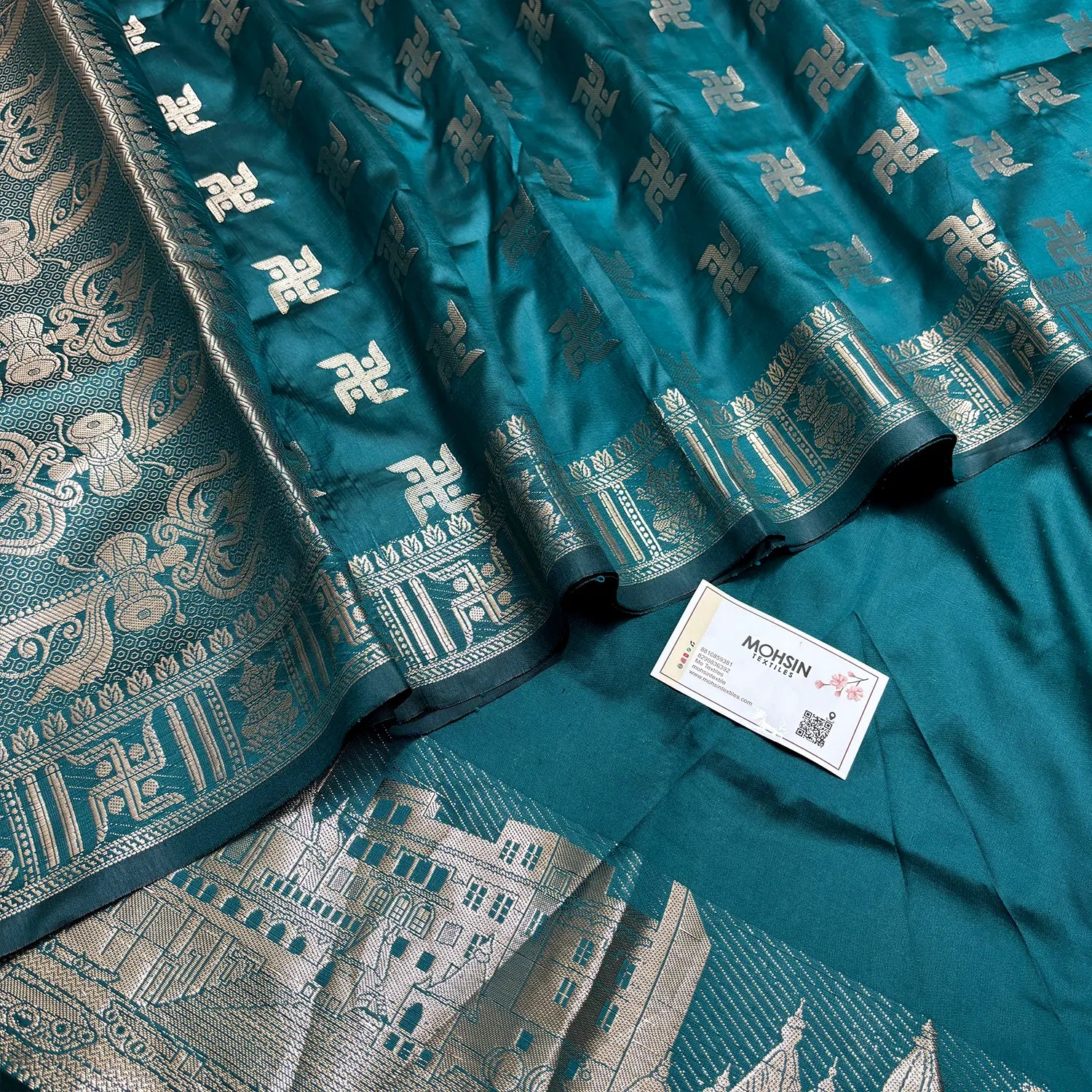 Teal Assi Ghat Plain Semi Katan Silk Banarasi Suit