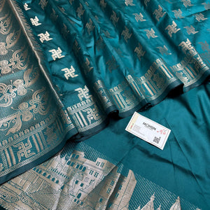 Teal Assi Ghat Plain Semi Katan Silk Banarasi Suit