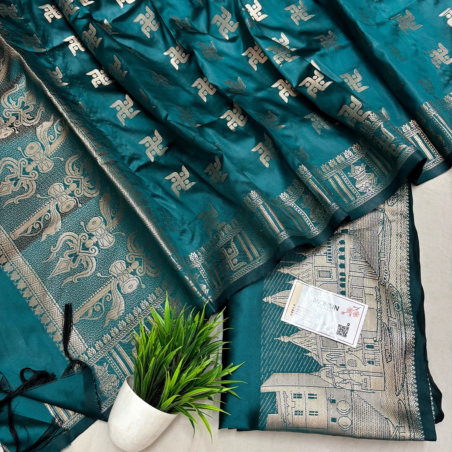 Teal Assi Ghat Plain Semi Katan Silk Banarasi Suit
