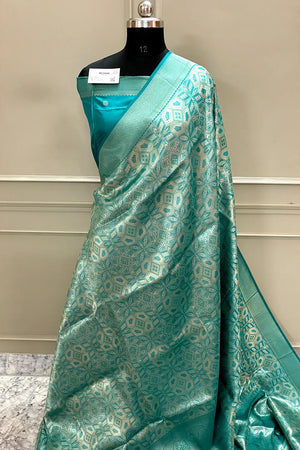 Teal Banarasi Silk Saree