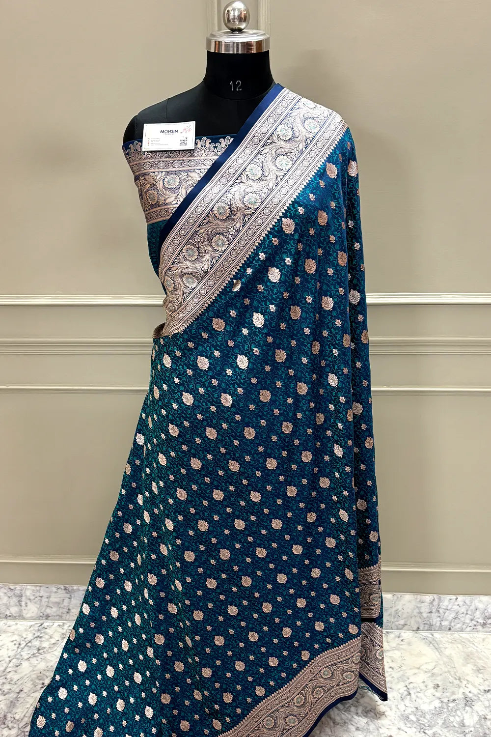 Teal Blue Chunni Munni Buti Katan Silk Banarasi Saree
