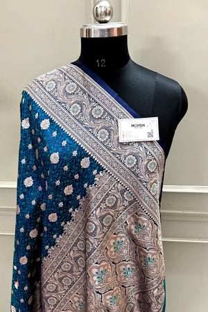 Teal Blue Chunni Munni Buti Katan Silk Banarasi Saree