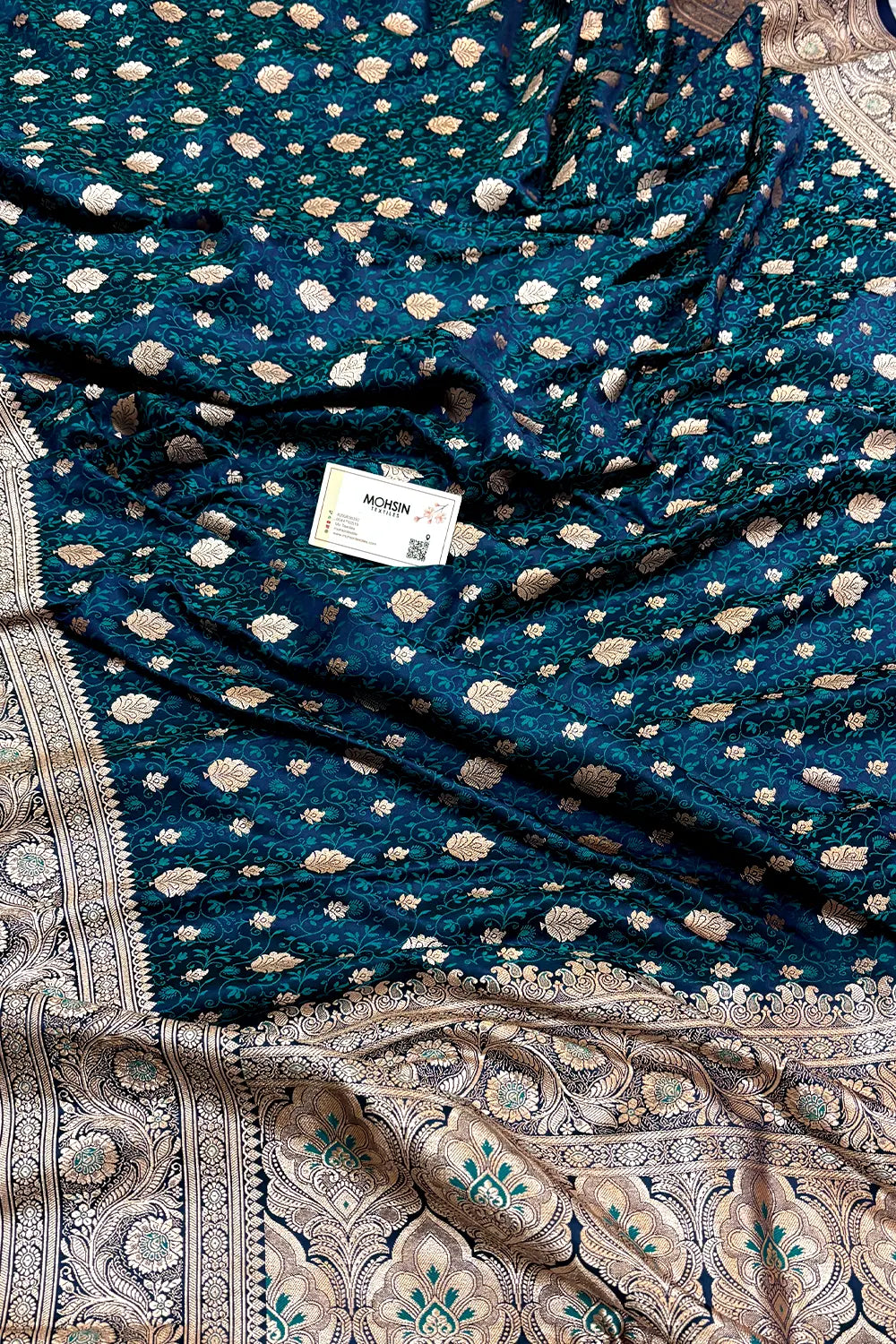 Teal Blue Chunni Munni Buti Katan Silk Banarasi Saree