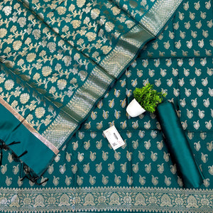 Teal Chirag Buti Satin Silk Banarasi Suit 