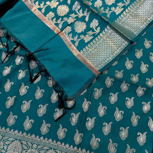 Teal Chirag Buti Satin Silk Banarasi Suit 