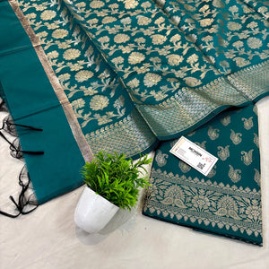 Teal Chirag Buti Satin Silk Banarasi Suit 