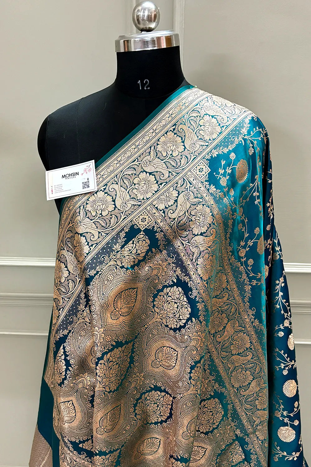 Teal Churmuri Jaal Katan Silk Banarasi Saree