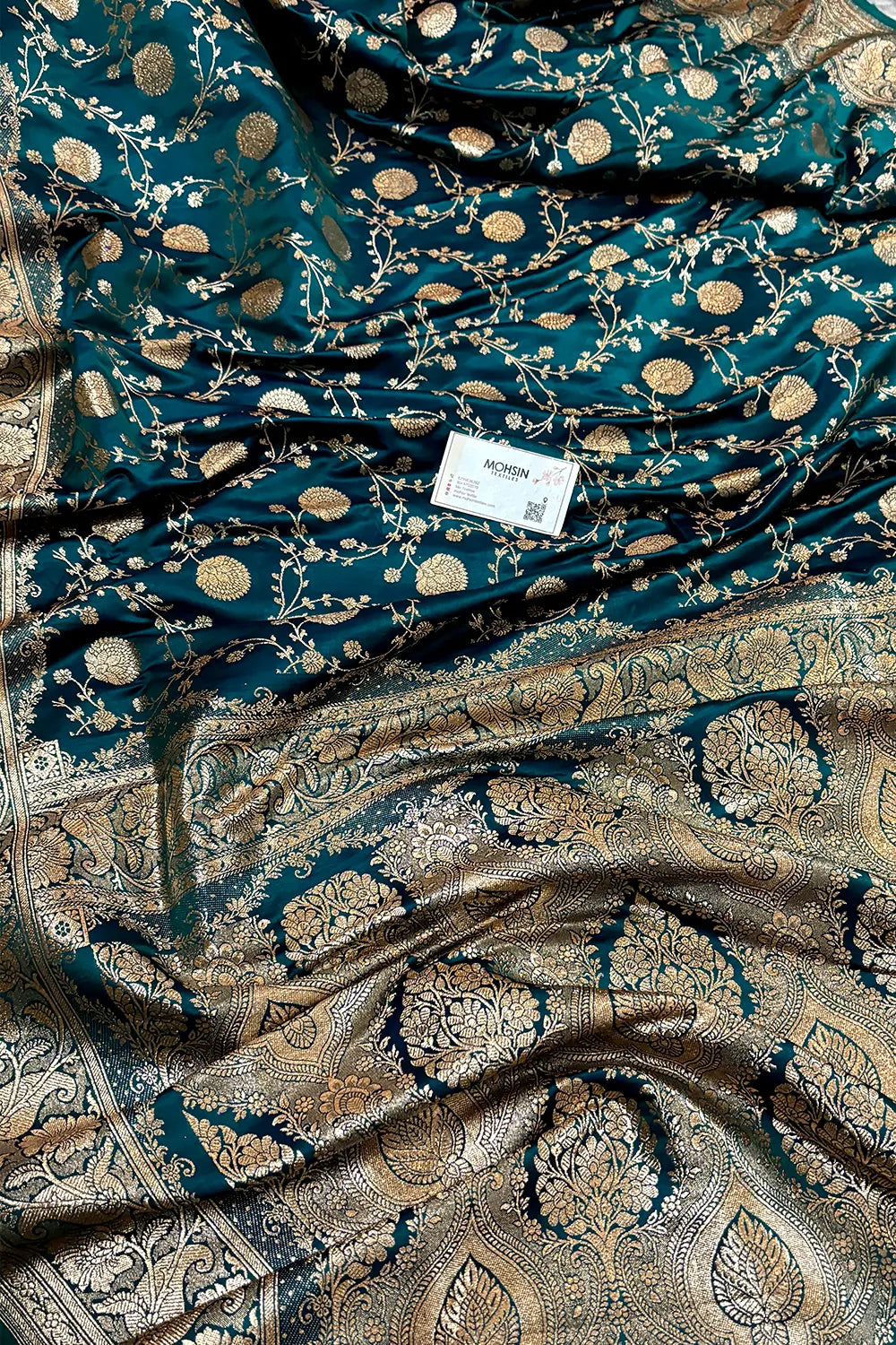 Teal Churmuri Jaal Katan Silk Banarasi Saree