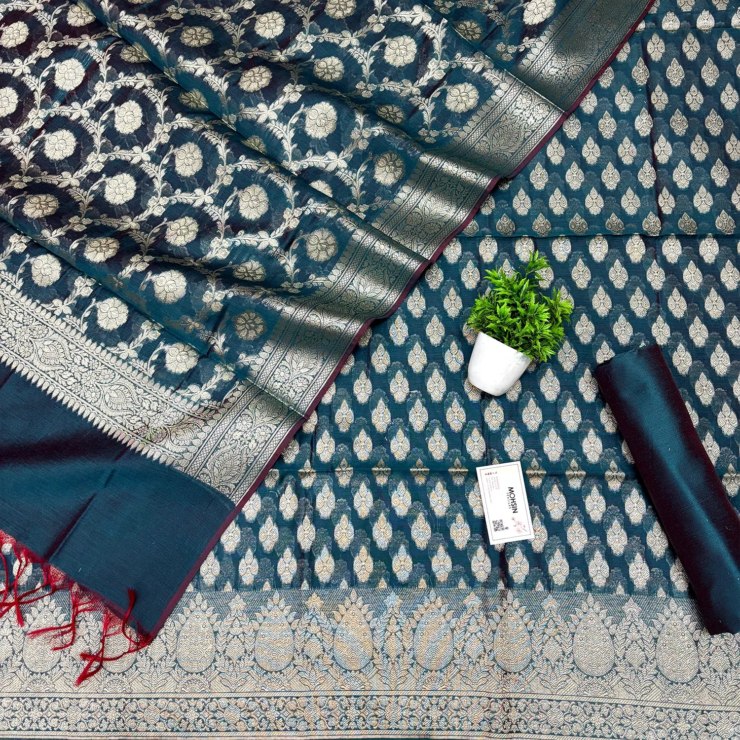 Teal Dracula Buta Banarasi Silk Suit