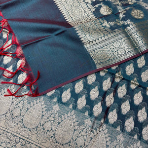 Teal Dracula Buta Banarasi Silk Suit