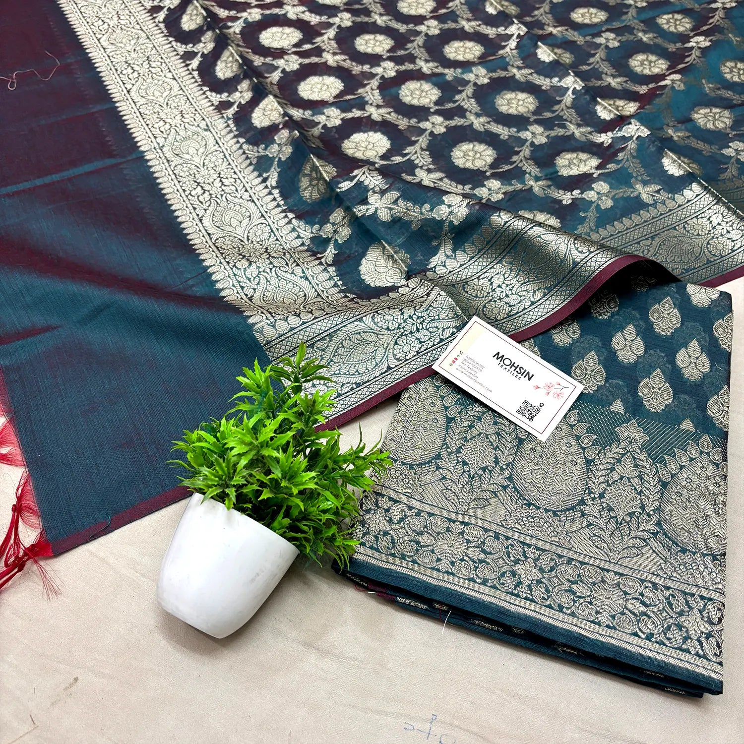 Teal Dracula Buta Banarasi Silk Suit