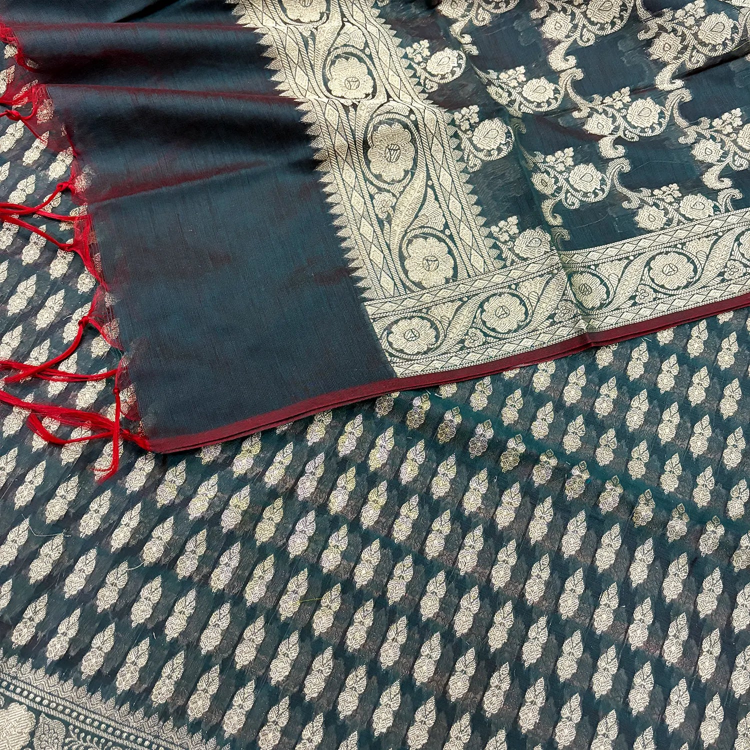 Teal Dracula Buti Banarasi Silk Suit