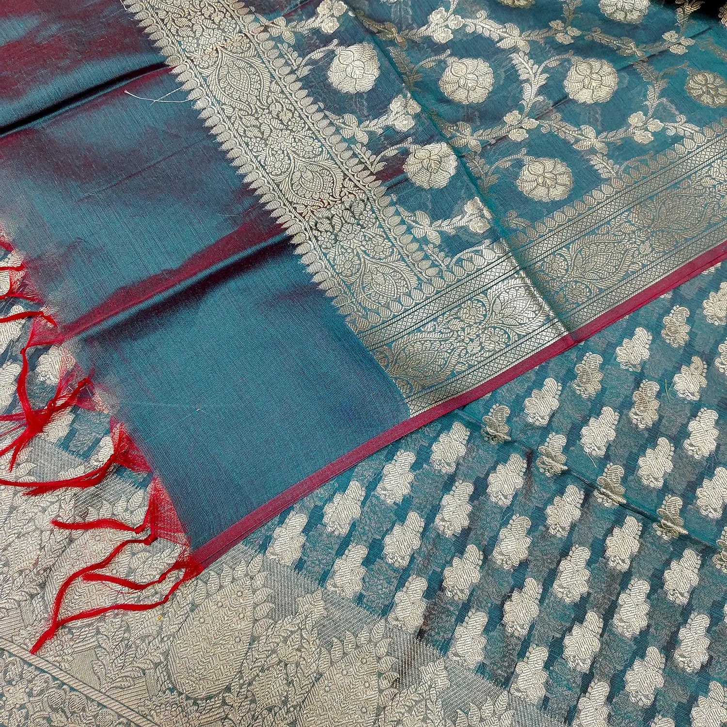 Teal Dracula Paisley Banarasi Silk Suit