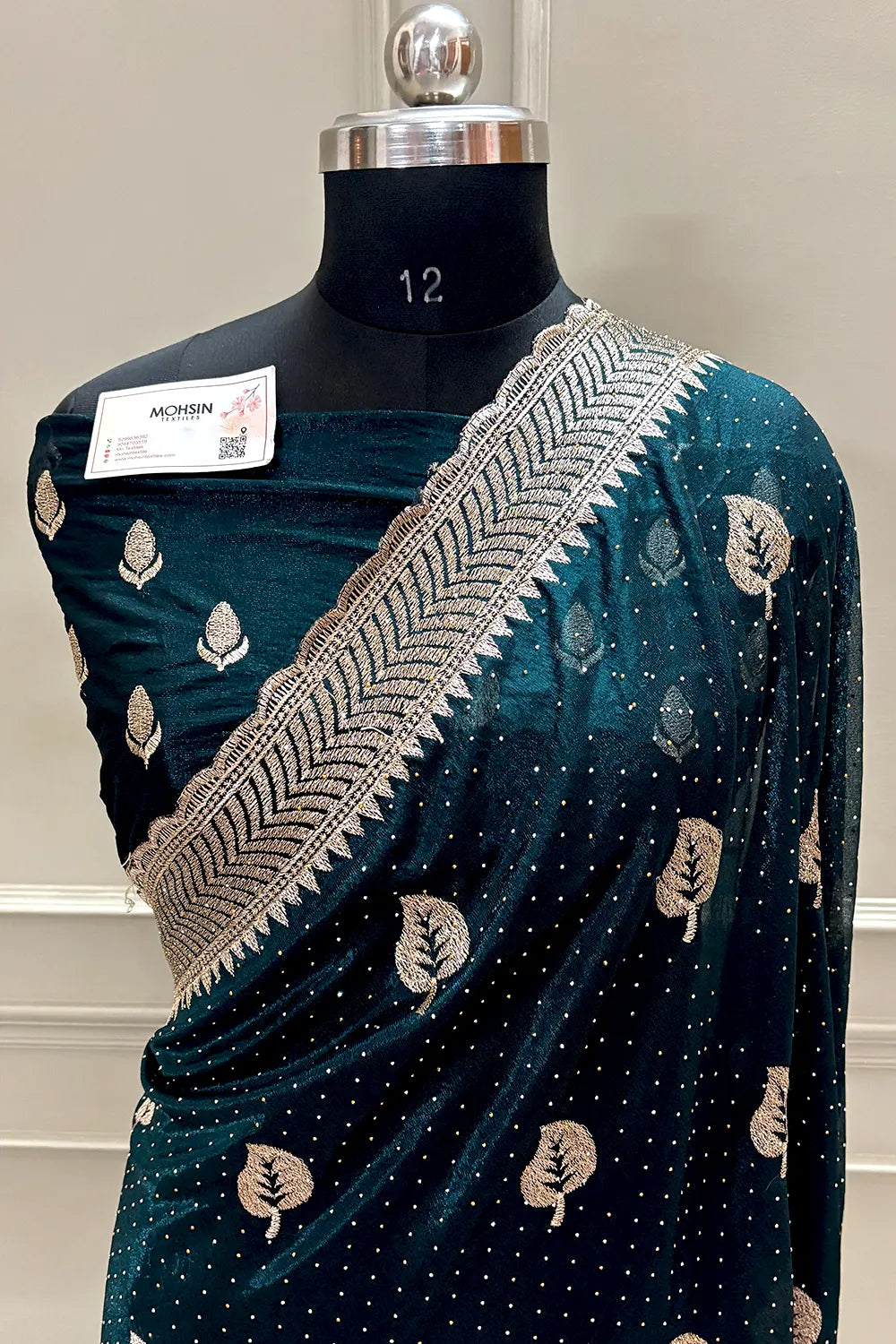 Teal Embordiery Siroski Work Silk Saree