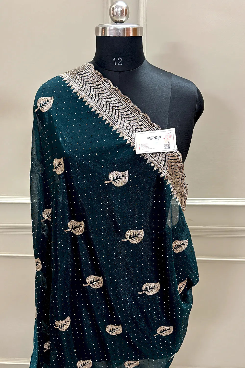 Teal Embordiery Siroski Work Silk Saree