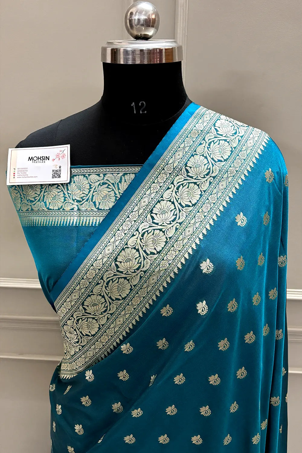 Teal Firozi Ghonga Buti Katan Silk Banarasi Saree