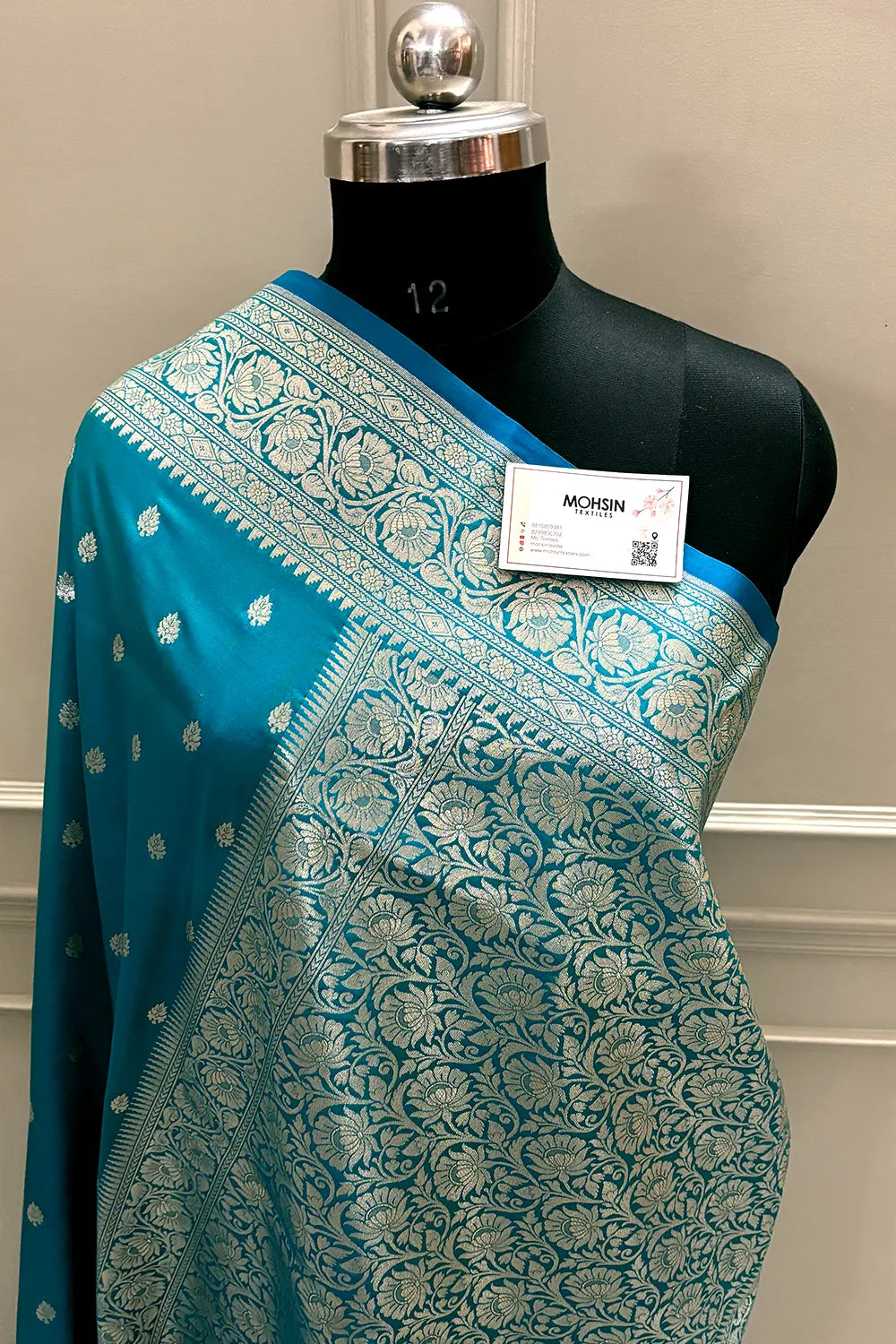 Teal Firozi Rudraksha Buti Katan Silk Banarasi Saree