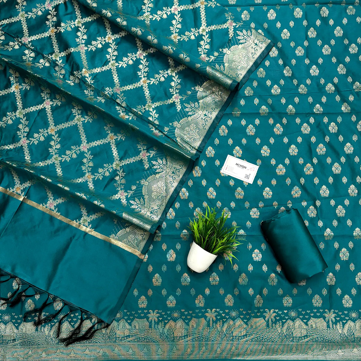 Teal Nai Basti Banarasi Silk Suit