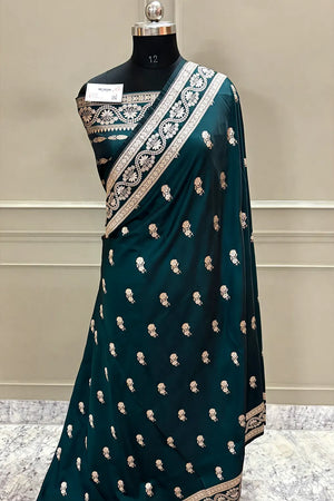 Teal Golden Zari Katan Silk Banarasi Saree