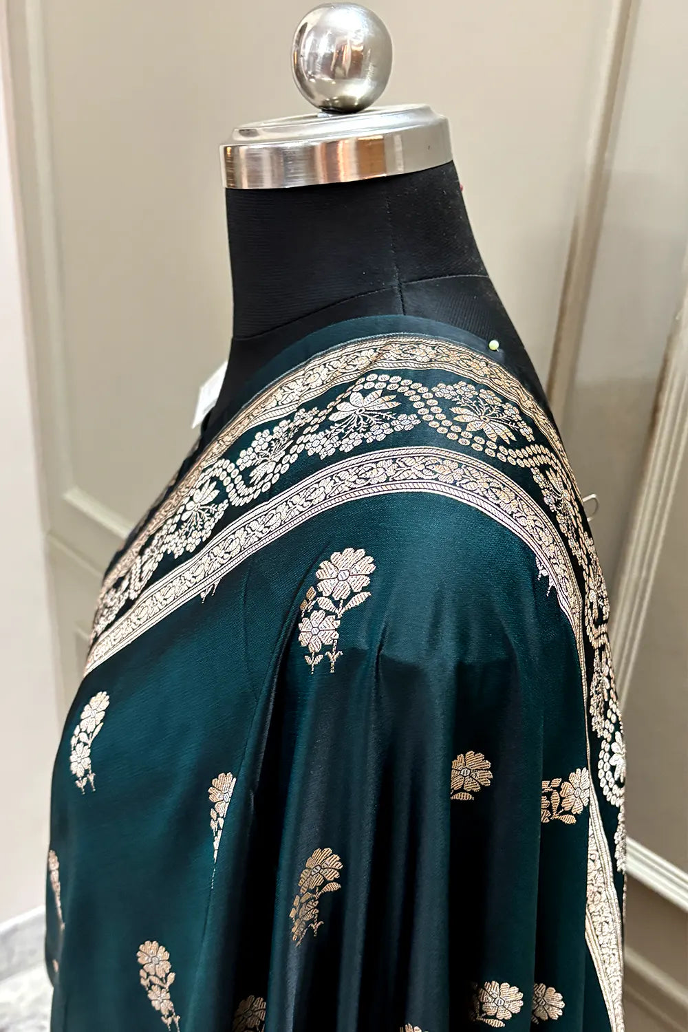Teal Golden Zari Katan Silk Banarasi Saree