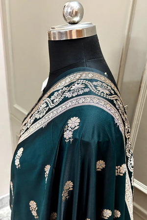Teal Golden Zari Katan Silk Banarasi Saree